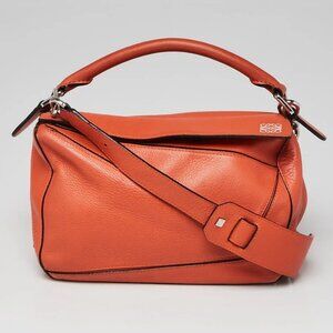 Loewe Orange Calfskin Leather Small Puzzle Bag